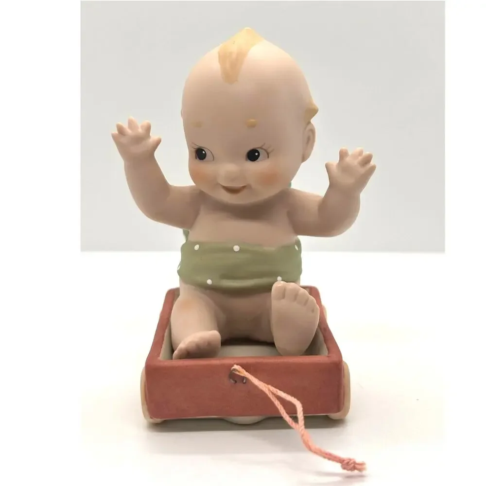 VTG 1993 Enesco, Rose O'Neill Porcelain Kewpie Doll, Match Box Wagon w/Box & Tag
